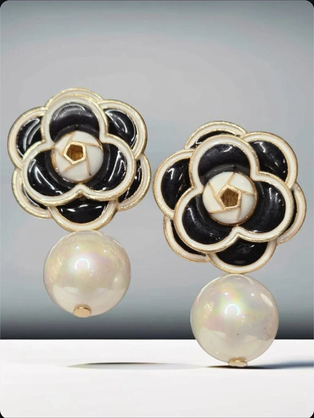 Luxury Ethereal Camellia Flower Pearl Dangle Earrings